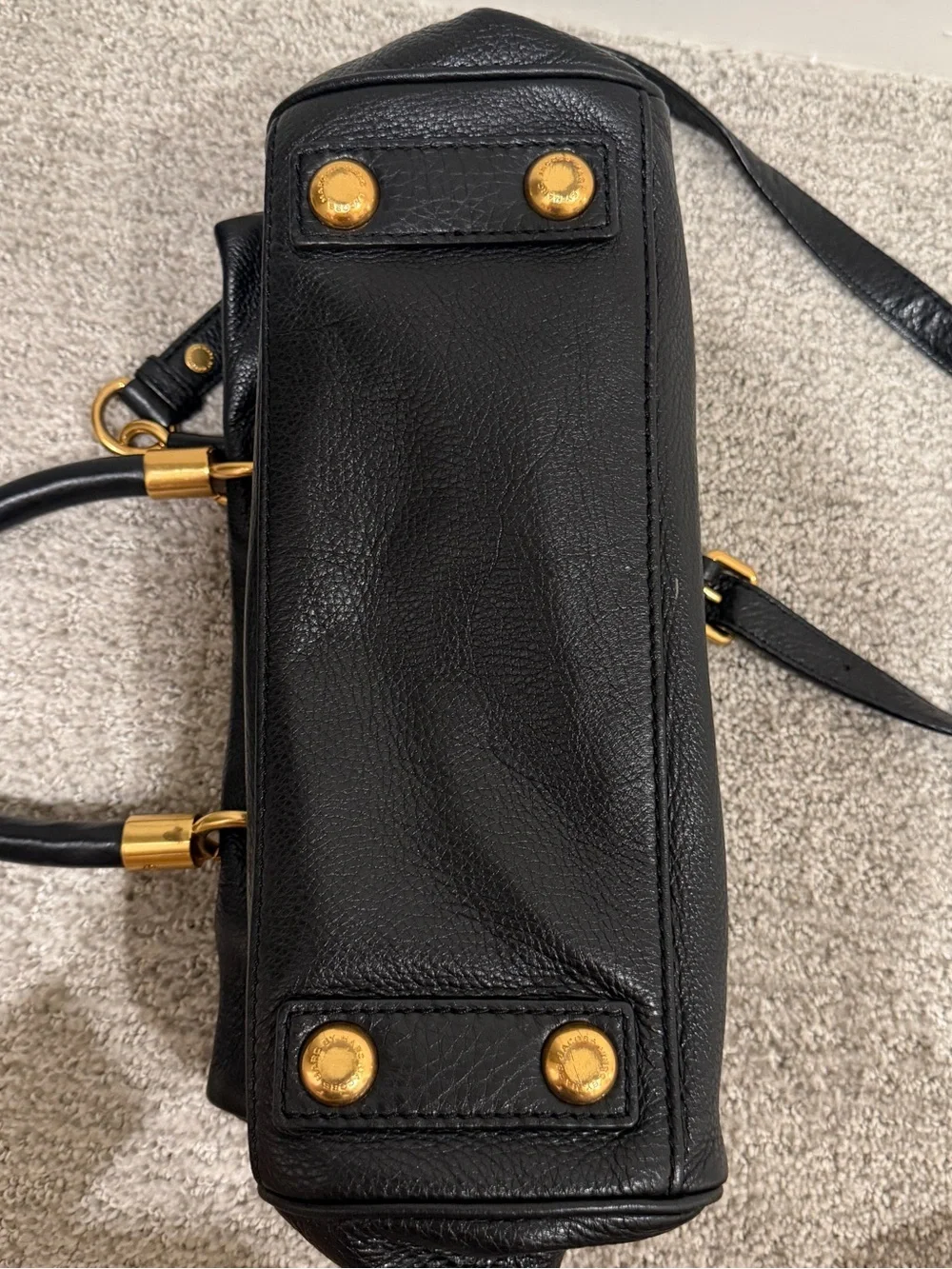 Marc by Marc Jacobs Black Leather Satchel with Gold Hardware Accents